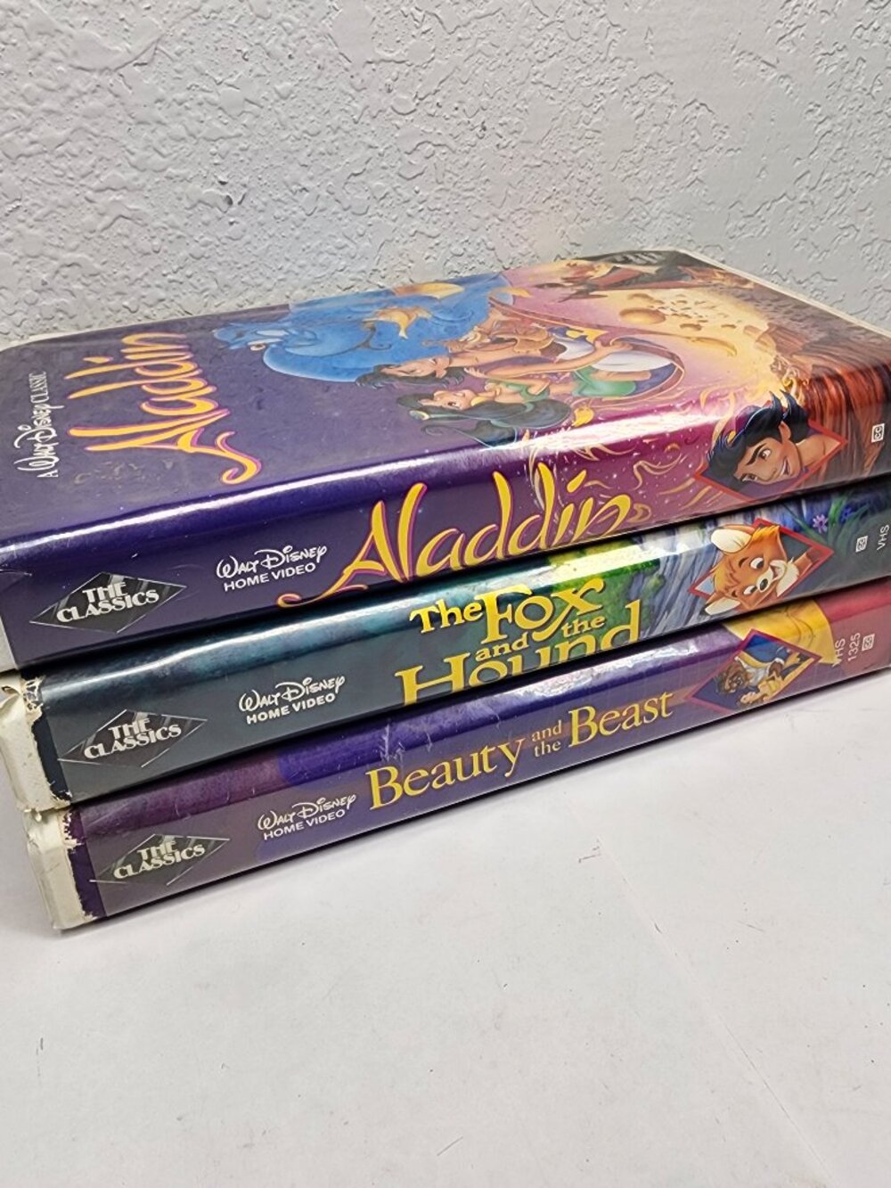 3 VHS Disney Black Diamond Beauty & The Beast Fox and the Hound Aladdin Vintage